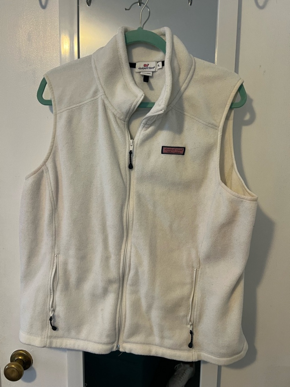 Vineyard Vines White Fleece Vest with Logo Patch